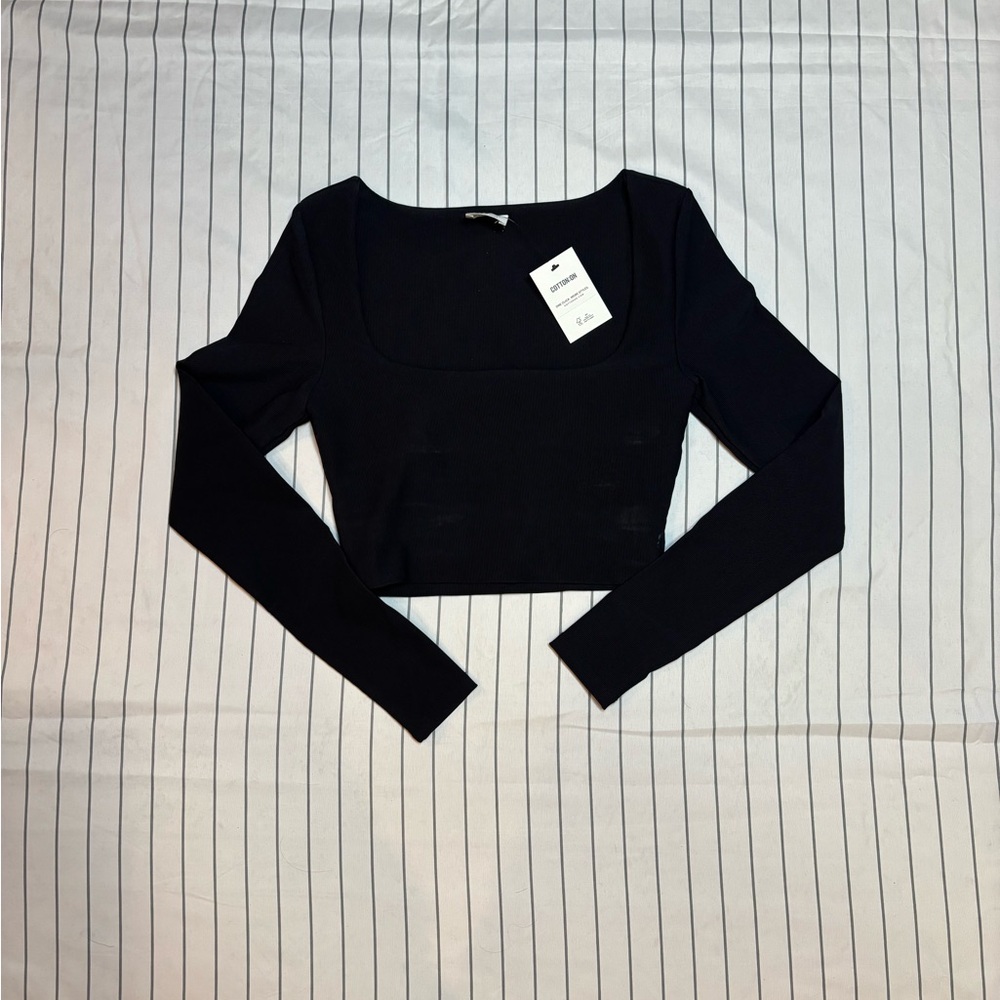 Cotton On Square Neck Black Long Sleeve Crop Top
